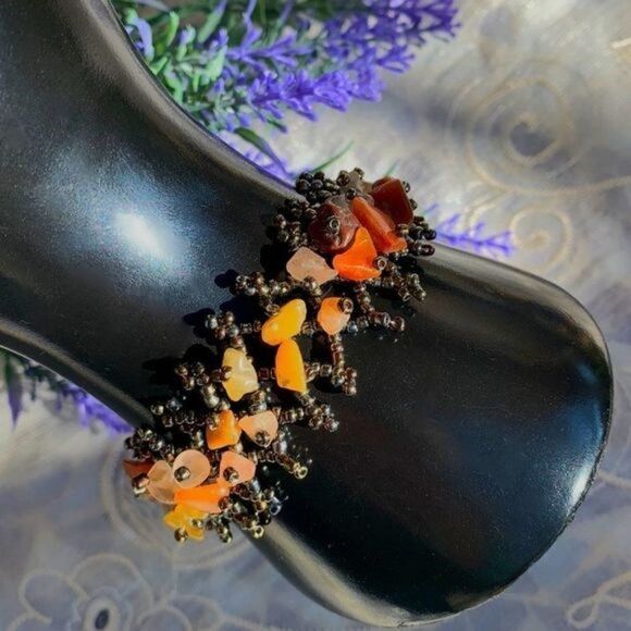 VTG Handcrafted Agate Gemstone & Seed-bead Bracelet - Picture 4 of 10